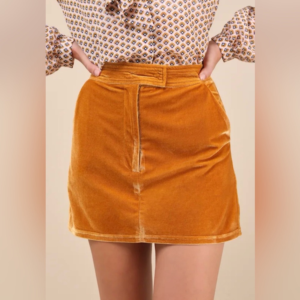 Lulus Splendid Mood Golden Yellow Velvet High-rise Mini Skirt - Size L